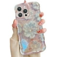 thumbnail image 1 of Case for iPhone 14 Pro, Colorful Retro Oil Painting Flower Laser Glossy Pattern Cute Curly Waves Border Exquisite Floral Phone Cover Stylish Durable TPU Protective Case for Girls Women-#2, 1 of 18