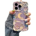 thumbnail image 1 of Case for iPhone 14 Pro, Colorful Retro Oil Painting Flower Leaves Moon Cloud Pattern Laser Cute Curly Wave Edge Exquisite Phone Cover Stylish Durable TPU Protective Case for Women - Purple#3, 1 of 18