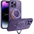 thumbnail image 1 of Case for iPhone 14 Pro,  [Compatible with Magsafe] with 360° Rotatable Ring Holder Invisible Stand Slim Translucent Matte Women Men Shockproof Protective Phone Cover 6.1 Inch, Purple, 1 of 17