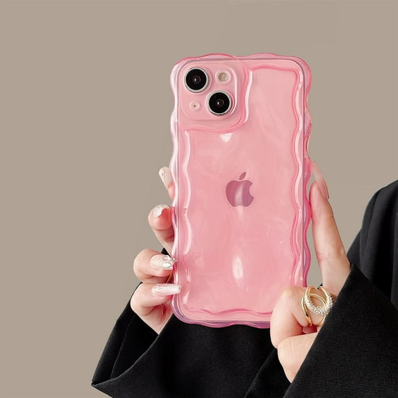 Case for iPhone 14 Pro,Cute 3D Transparent Meteorite Bubble Water Ripple Pattern Curly Wavy Frame Case,Soft TPU Shockproof Case for iPhone 14 Pro Phone Case 6.1 Inch,Clear Pink