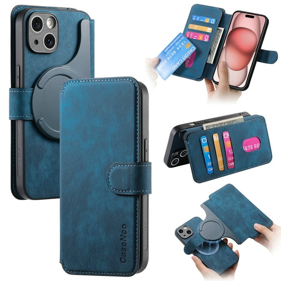 Case for iPhone 14 Pro Detachable Magnetic Wallet Phone Case for Men Women, RFID Blocking Material Retro Folio Flip Leather Case with 3 Card Slots for iPhone 14 Pro, Blue