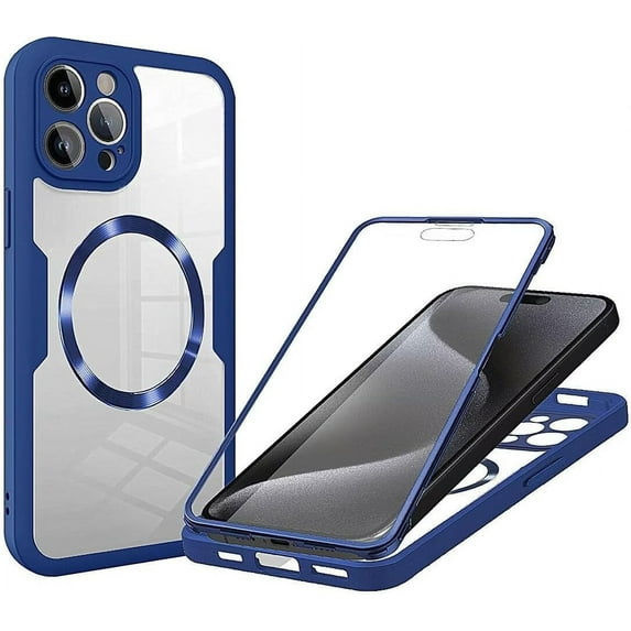 Case for iPhone 14 Pro,Full-Body Rugged Stylish Protective Clear Colorful Back Hybrid 3-in-1 with Built-in Screen Wireless Charging Protector Phone Case for iPhone 14 Pro,6.1 inch 2022 (Blue)