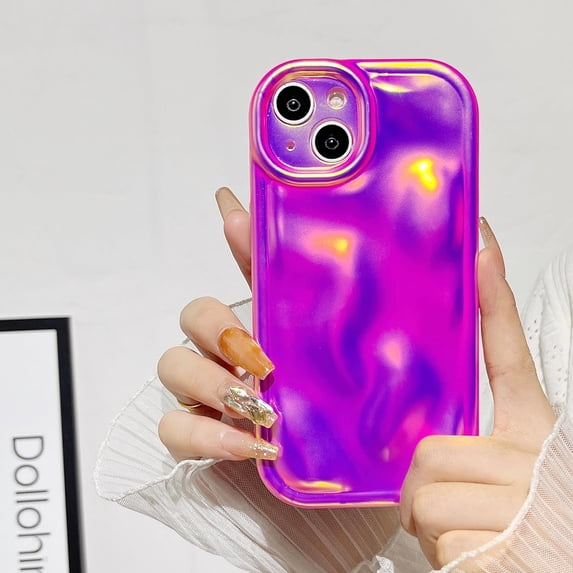 Case for iPhone 14 Pro,Glitter Holographic Case,3D Meteorite Sparkly Water Ripple Shape Laser Case,Camera Lens Protection for iPhone 14 Pro Case 6.1 inches/Hot Pink