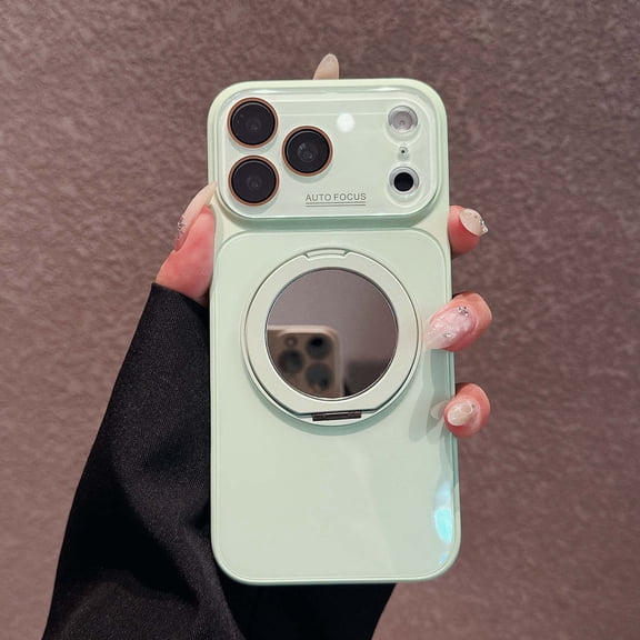 Case for iPhone 14 Pro, Large Window Tempered Glass Camera Frame with Ring Kickstand & Make-Up Mirror, TPU + PC Protective Slim Anti-Scratch Phone Case for Men Women Boys Girls, Mint