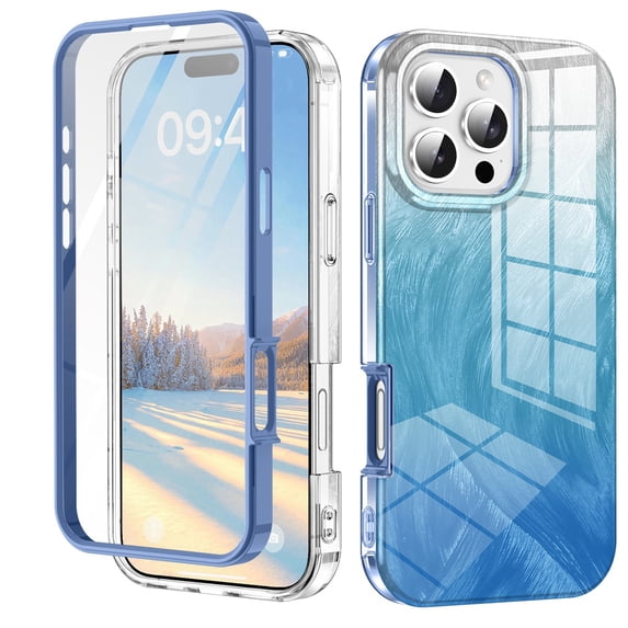 Case for iPhone 14 Pro, Luxury Gradient Marble Color Case with Built-in Screen Protector Front Cover Wireless Charging Protective Girls Women Phone Case for iPhone 14 Pro, Blue