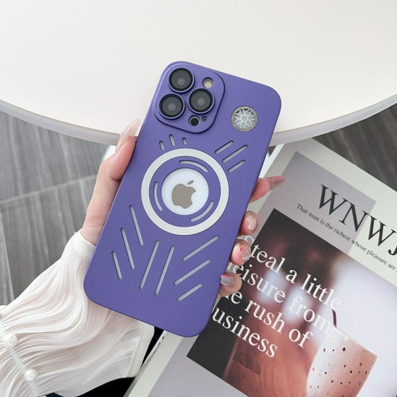 Case for iPhone 14 Pro, Magnetic Compatible with MagSafe Wireless Charging, Glass Lens Camera Protector, Logo View Hollow Rugged PC Shockproof Case for iPhone 14 Pro Women Men,Purple