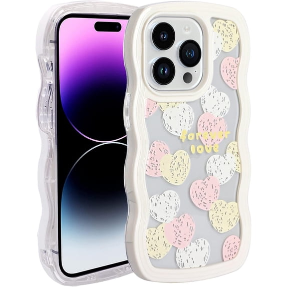 Case for iPhone 14 Pro Max 2022 (6.7 Inch), TPU Kawaii Case Protection Cover for Women Girls, Cute Anti-Scratch Phone Case for iPhone 14 Pro Max, Multicolor - Heart