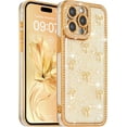 thumbnail image 1 of Case for iPhone 14 Pro Max,3D Gold Ribbon Bow,Crystal Clear Glitter Diamond Rhinestone Sequin Shiny Sparkly Bling,Aesthetic Transparent Soft for iPhone 14 Pro Max Case - Golden/Gold Bow, 1 of 16