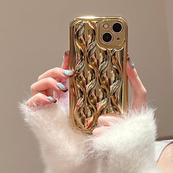 Case for iPhone 14 Pro Max,3D Water Ripple Pattern Chrome Plating Electroplate Non-Yellowing Glossy Case,Soft TPU Full Protection Case for iPhone 14 Pro Max Phone Case 6.7 Inch,Golden