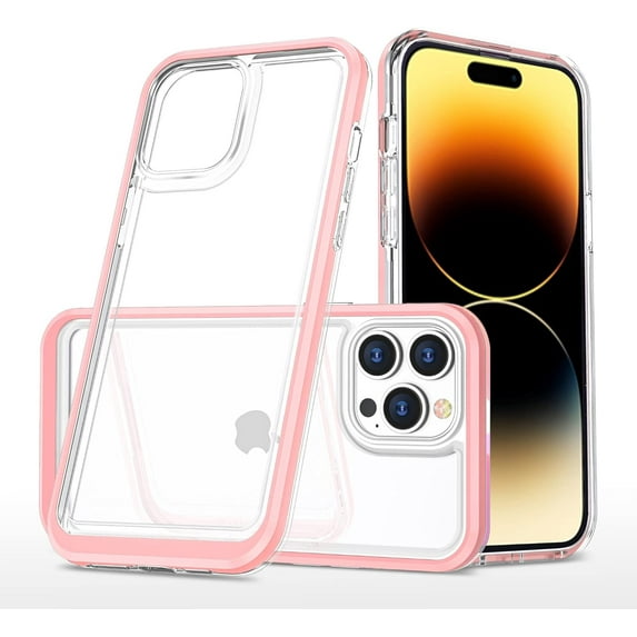 Case for iPhone 14 Pro Max 5G,Slim Thin Soft TPU Bumper & Hard PC Transparent Back Shockproof Scratch Resistant Protective Phone Case for iPhone 14 Pro Max 5G 2022 6.7 inch (Pink)