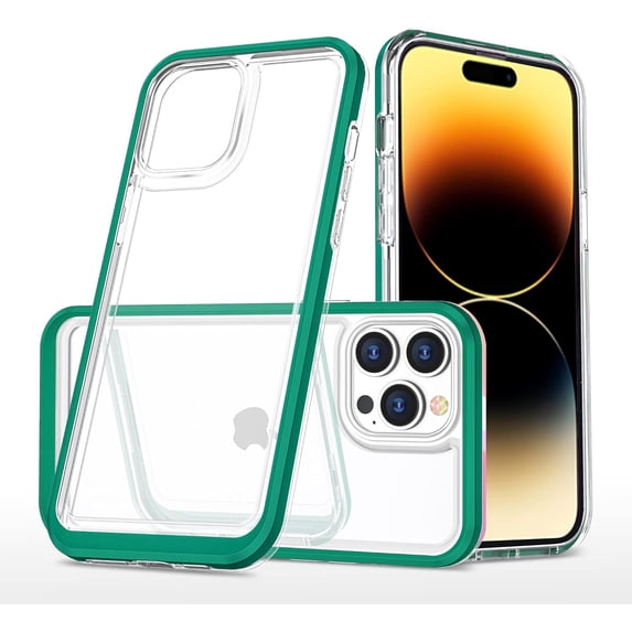 Case for iPhone 14 Pro Max 5G,Slim Thin Soft TPU Bumper & Hard PC Transparent Back Shockproof Scratch Resistant Protective Phone Case for iPhone 14 Pro Max 5G 2022 6.7 inch (Green)