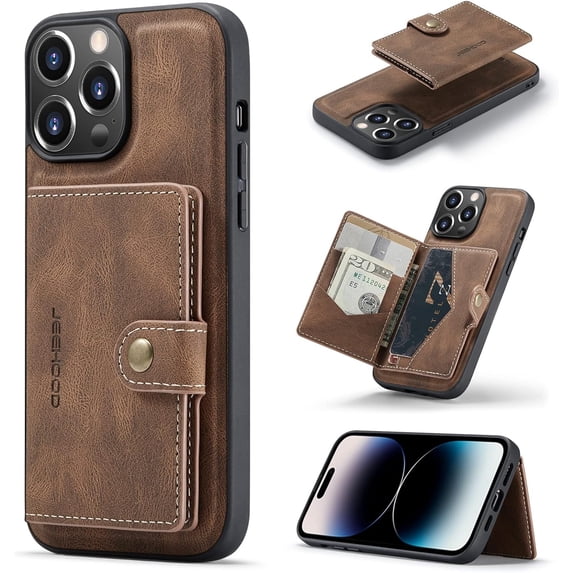 Case for iPhone 14 Pro Max 6.7 inch 2022, Detachable Magnetic Wallet Credit Card Cash Slot Case Cover Support Wireless Charging Functional Kickstand Compatible with iPhone 14 Pro Max 2022 (Brown)