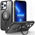 thumbnail image 1 of Case for iPhone 14 Pro Max 6.7 inch with 360°Rotatable Magnetic Ring Stand Compatible with MagSafe Lightweight and Translucent Matte Back Shockproof Protective Case Men Women Black, 1 of 14