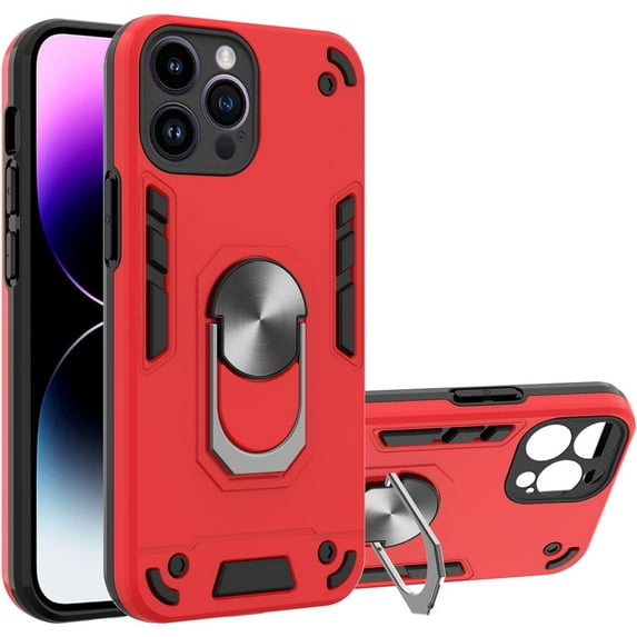 Case for iPhone 14 Pro Max with Built-in 360° Rotating Ring Kickstand Cover, Military-Grade Drop Protection Phone Case, Back Case for iPhone 14 Pro Max (6.7 inch), Red
