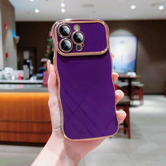 Case for iPhone 14 Pro Max with Camera Lens Protector, Solid Color Plating Wave-Shaped Edge Fashionable Phone Cover, Military Grade Resistant Shockproof TPU Rubber Scratch Resistant Case, Darkpurple