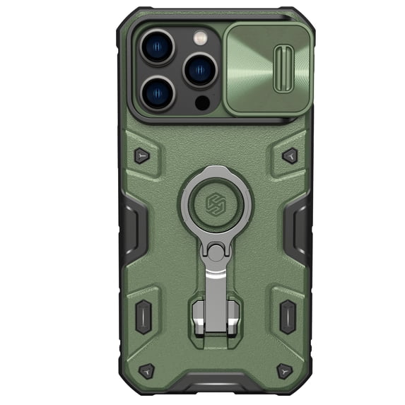 Case for iPhone 14 Pro Max Case with 180 Degree Adjustable Stand, Sliding Camera Cover, Military Grade Shockproof Protective Case Compatible with Wireless Charger, Darkgreen