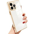 thumbnail image 1 of Case for iPhone 14 Pro Max Case Cute Plating Gold Case for Women Girls Soft TPU Shockproof Raised Full Camera Protection Electroplate Bumper Cover for iPhone 14 Pro Max-White, 1 of 14