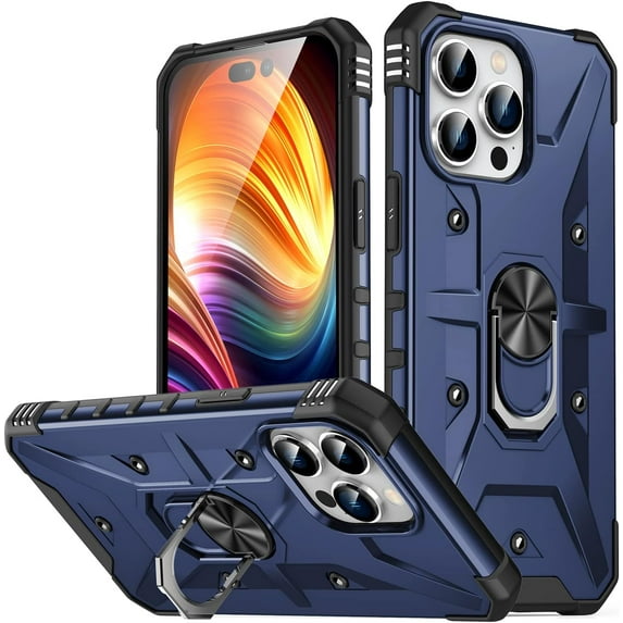 Case for iPhone 14 Pro Max Case Military Grade Drop Case with Kickstand Metel Ring Magnetic Holder Shockproof Protective for iPhone 14 Pro Max Phone Case (Blue)
