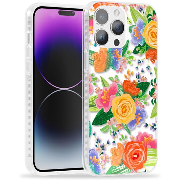 Case for iPhone 14 Pro Max Case with Red Heart-Piercing Rose Floral Design, Cute Clear Flower Phone Cover for Women Girls, [Non Yellowing] Slim Bumper with Stylish Pattern