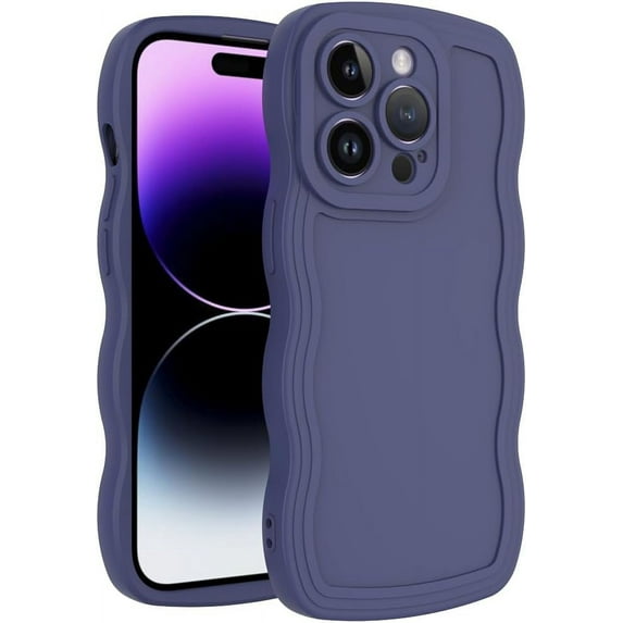 Case for iPhone 14 Pro Max Case,Wave Curly Frame Design,Soft Flexible TPU,Cute Wavy Solid Color Aesthetic Flashion Phone Case Shockproof Protective Case Cover 6.7" - Dark Purple