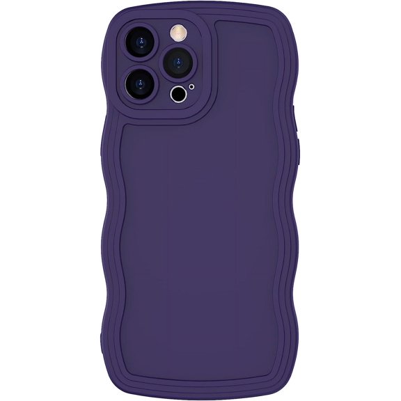 Case for iPhone 14 Pro Max Case Wave, Curly Frame Design for Women Girls, Cute Wavy Solid Color Aesthetic Phone Case Soft Flexible TPU Shockproof Full-Body Protective Case Cover - Drak Purple