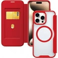 thumbnail image 1 of Case for iPhone 14 Pro Max,Clear Back Design Heavy Duty Drop Protection Anti Theft Flip Leather Wallet Card Holder Shockproof with Wireless Charge Phone Case for iPhone 14 Pro Max,6.7" 2022 (Red), 1 of 6