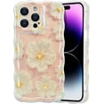 thumbnail image 1 of Case for iPhone 14 Pro Max, Colorful Retro Oil Painting Flower Laser Beam Glossy Pattern Cute Curly Wave Border Exquisite Phone Cover Stylish Durable TPU Protective Case for Girls Women-Pink#2, 1 of 12