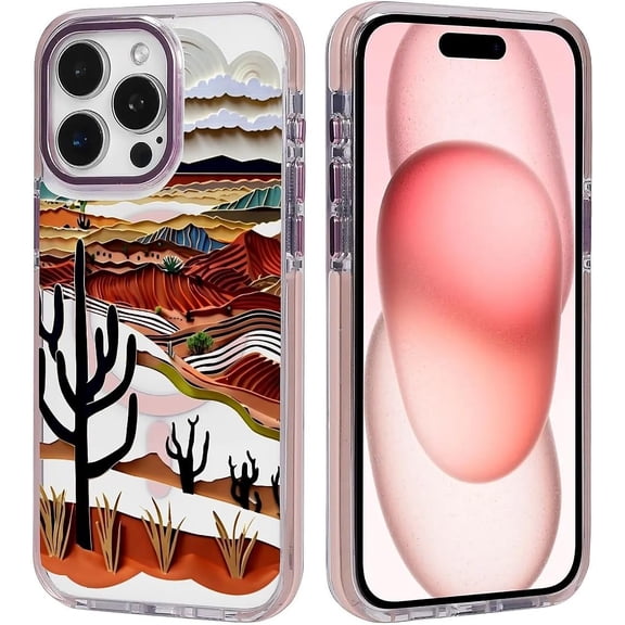 Case for iPhone 14 Pro Max, Compatible with MagSafe, Modern Desert Cactus for Shockproof Protective, Slim Hard PC+TPU Cute Bumper Magnetic Clear Case for iPhone 14 Pro Max - Pink