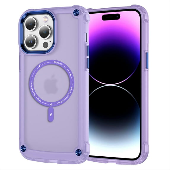 Case for iPhone 14 Pro Max Compatible with Magsafe, with Clear Fashion Design Soft TPU Shockproof Durable PC Back Protective Phone Case Cover for Girls Women for iPhone 14 Pro Max - Purple
