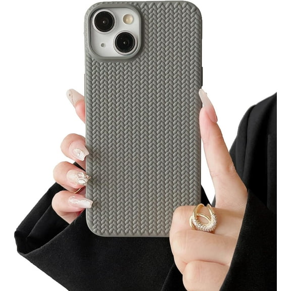 Case for iPhone 14 Pro Max,Cute 3D Laid Braid Woven Pattern Desgin Solid Color Girls Case,Soft TPU Shockproof Case for iPhone 14 Pro Max 6.7 Inch,Grey