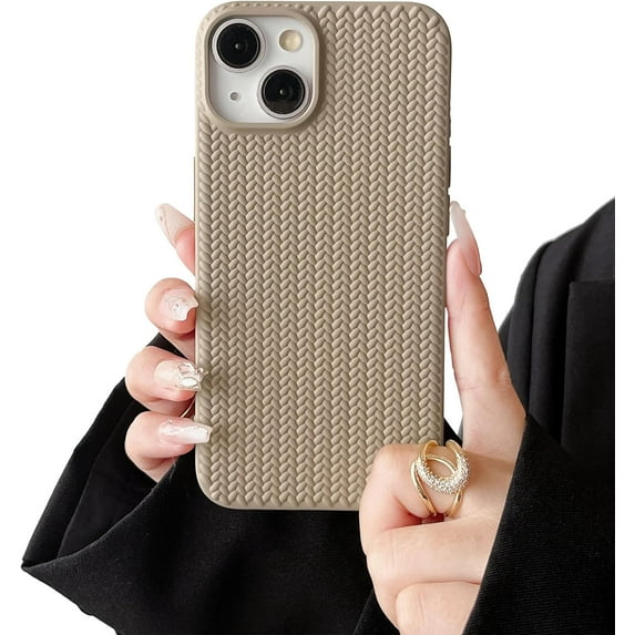 Case for iPhone 14 Pro Max,Cute 3D Laid Braid Woven Pattern Desgin Solid Color Girls Case,Soft TPU Shockproof Case for iPhone 14 Pro Max 6.7 Inch,Light Brown