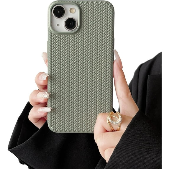 Case for iPhone 14 Pro Max,Cute 3D Laid Braid Woven Pattern Desgin Solid Color Girls Case,Soft TPU Shockproof Case for iPhone 14 Pro Max 6.7 Inch,Pea Green