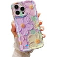 thumbnail image 1 of Case for iPhone 14 Pro Max, Cute Colorful Retro Oil Painting Printed Flower Laser Glossy Pattern, Durable TPU Protective Stylish Curly Waves Edge Phone Cover for Girls Women, Purple#1, 1 of 14