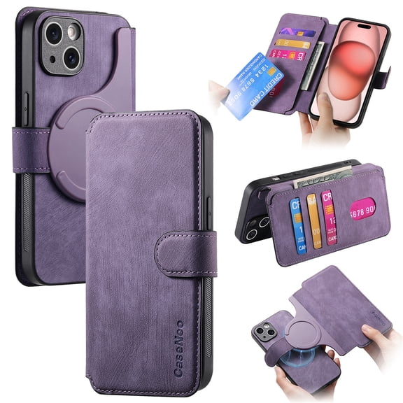 Case for iPhone 14 Pro Max Detachable Magnetic Wallet Phone Case for Men Women, RFID Blocking Material Retro Folio Flip Leather Case with 3 Card Slots for iPhone 14 Pro Max, Purple