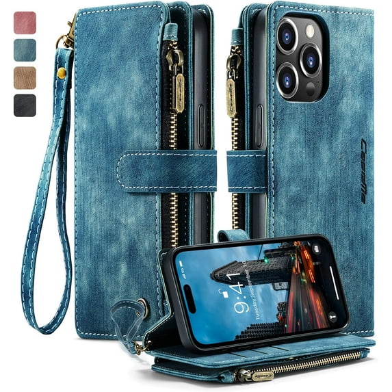 Case for iPhone 14 Pro Max, Flip Leather Wallet Case with 10 Card Slot Holder Zipper Pocket Kickstand Magnetic Closure Shockproof Flip Folio Cover for iPhone 14 Pro Max 5G 6.7 inch 2022 (Teal)