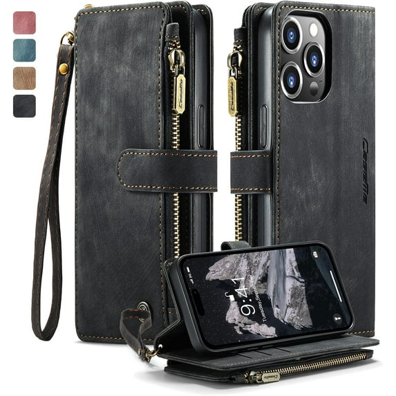 Case for iPhone 14 Pro Max, Flip Leather Wallet Case with 10 Card Slot Holder Zipper Pocket Kickstand Magnetic Closure Shockproof Flip Folio Cover for iPhone 14 Pro Max 5G 6.7 inch 2022 (Black)