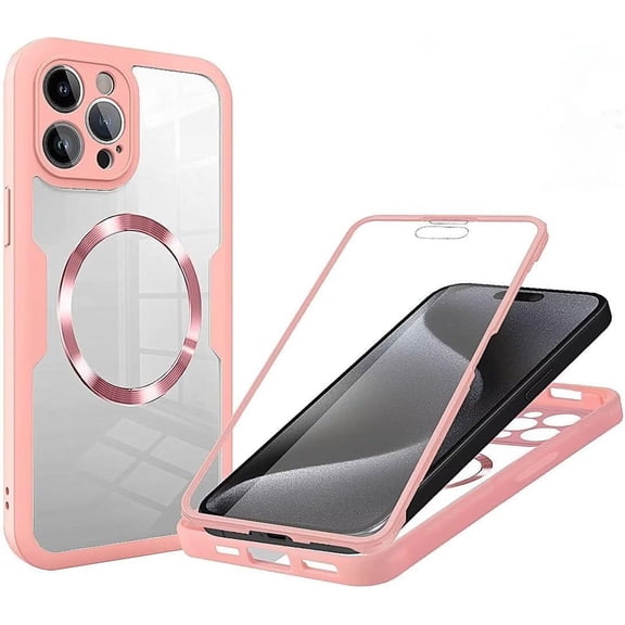 Case for iPhone 14 Pro Max,Full-Body Rugged Stylish Protective Clear Colorful Back Hybrid 3-in-1 with Built-in Screen Wireless Charging Protector Phone Case for iPhone 14 Pro Max,6.7 inch 2022 (Pink)