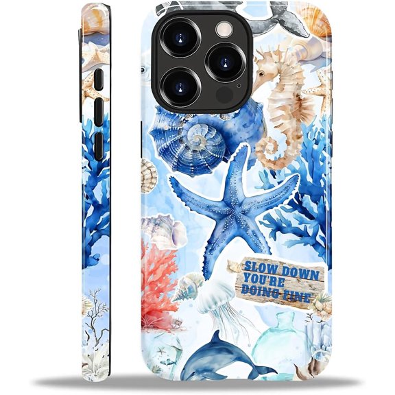 Case for iPhone 14 Pro Max, Hybrid 2-Layer Case, Shockproof Military-Grade Protection Durable Anti-Scratch Phone Case for Woman Man Boy Girl, Ocean Life Collage
