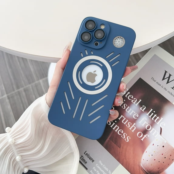 Case for iPhone 14 Pro Max, Magnetic Compatible with MagSafe Wireless Charging, Glass Lens Camera Protector, Logo View Hollow Rugged PC Shockproof Case for iPhone 14 Pro Max Women Men,Blue