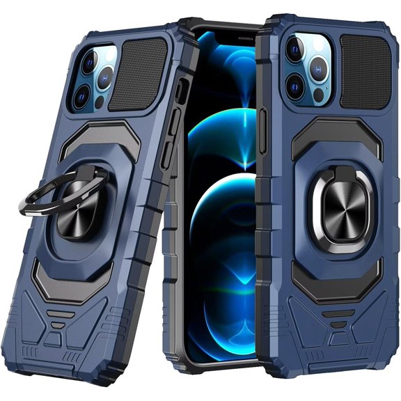 Case for iPhone 14 Pro Max,Military-Grade Metal Ring Car Holder [Built-in Kickstand] Heavy Duty Shockproof Protection TPU+PC Phone Case for iPhone 14 Pro Max,6.7 Inch 2022 (Blue)