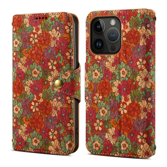 Case for iPhone 14 Pro Max, Premium PU Leather Wallet Case with Card Slots Lanyard Shoulder Strap Kickstand Retro Rustic Style Flower Pattern Purse Shockproof Cover for iPhone 14 Pro Max, Red