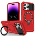 thumbnail image 1 of Case for iPhone 14 Pro Max, with Sliding Camera Cover, with Rotating Finger Ring Holder Magnetic Bracket Hybrid Hand Grip Protective Shockproof Phone Case Cover for iPhone 14 Pro Max - Red, 1 of 10