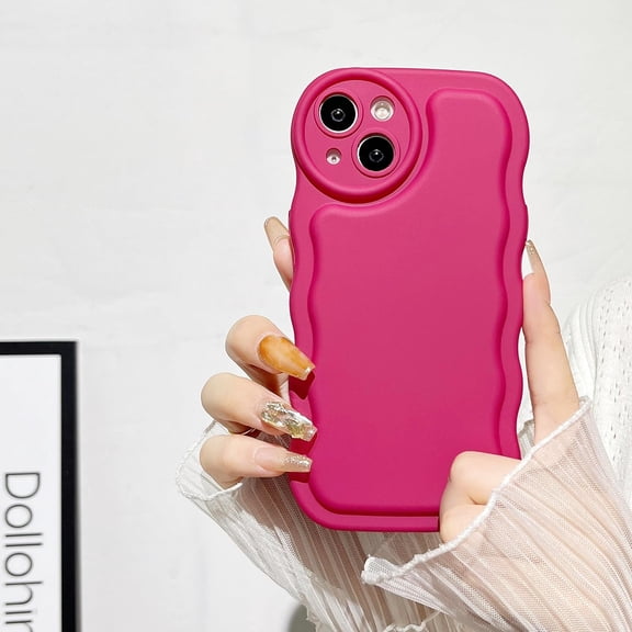 Case for iPhone 14 Pro Max,Solid Hot Pink Curly Wave Frame Bumpers Back Case,Slim Soft Silicone Shockproof Circle Camera for iPhone 14 Pro Max Case 6.7 inches
