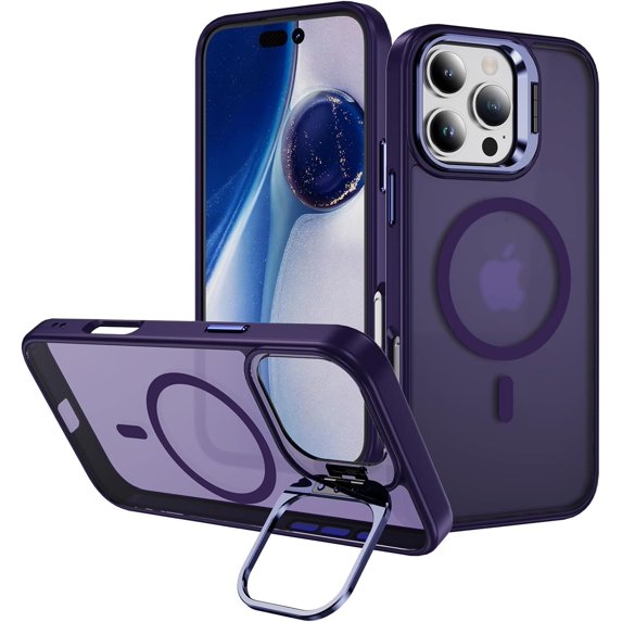 Case for iPhone 14 Pro,Military Grade Drop Full-Body Shockproof Protective Lens Holder Kickstand with Wireless Charging TPU+PC Phone Case for iPhone 14 Pro,6.1 Inch 2022 (Purple)
