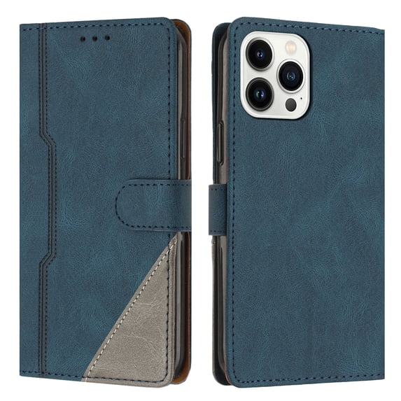Case for iPhone 14 Pro, PU Leather Wallet Folio Card Holder Kickstand Shockproof Drop Protection Wrist Strap Wireless Charging Phone Case Cover Compatible with iPhone 14 Pro, Blue