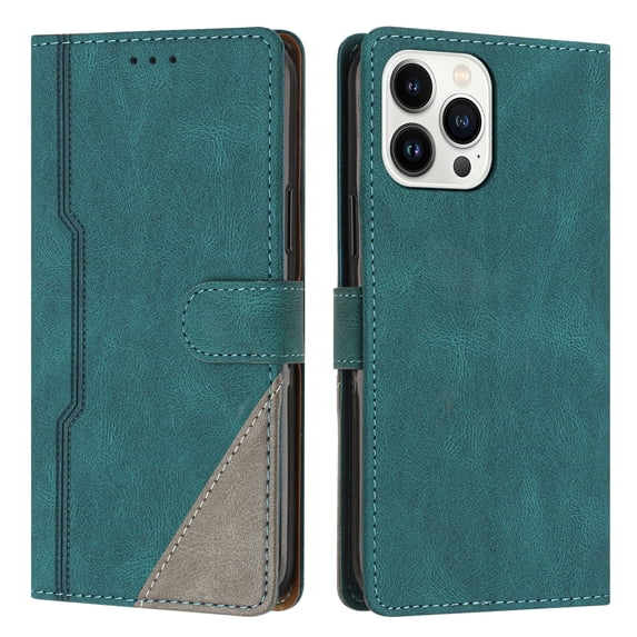 Case for iPhone 14 Pro, PU Leather Wallet Folio Card Holder Kickstand Shockproof Drop Protection Wrist Strap Wireless Charging Phone Case Cover Compatible with iPhone 14 Pro, Green