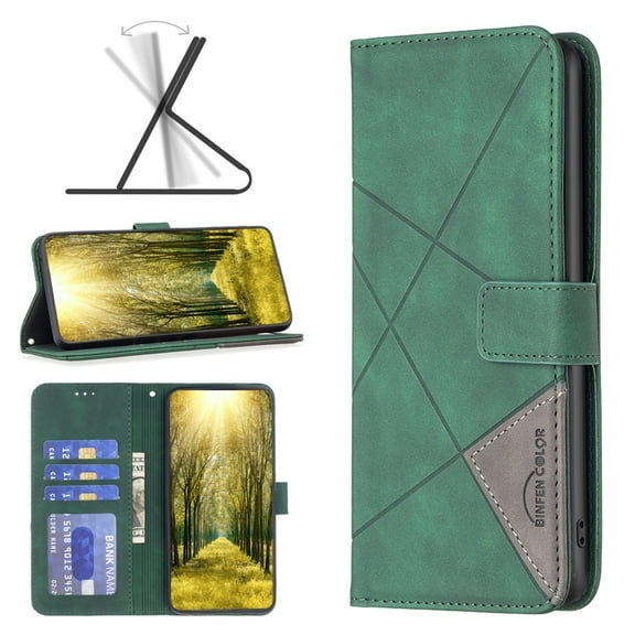 Case for iPhone 14 Pro Wallet Case, Kickstand Flip Cover with Card Holder, Premium PU Leather Magnetic Clasp Folio Case, TPU Shockproof Lens Protection Case for iPhone 14 Pro, Green