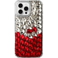 thumbnail image 1 of Case for iPhone 14 Pro,iPhone 14 Pro Case,3D Handmade Sparkle Stunning Stones Crystal Diamond Bling Glitter Girls Women Shockproof Phone Case for iPhone 14 Pro,6.1 inch 2022 (Red/White), 1 of 6