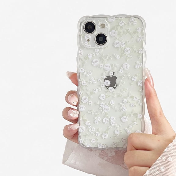 Case for iPhone 14,Transparent Clear Cute Flower Floral Pattern Wave Design Curly Wavy Frame Case,Soft Shockproof Case for iPhone 14 Phone Case 6.1 Inch,Purple Rose