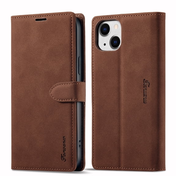 Case for iPhone 14 Wallet Case with Card Holder Premium Leather Flip Cover Magnetic Closure Case Shockproof Pure Color Cover Kickstand Card Slots Case for iPhone 14, Brown